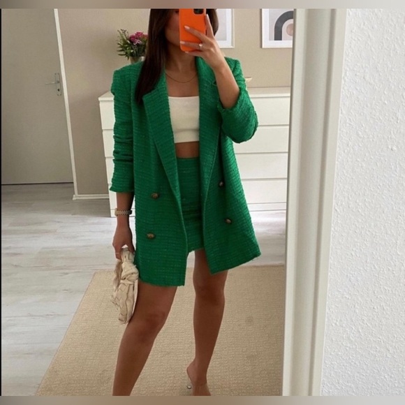 Zara textured double breasted green blazer(Size S) - Picture 4 of 17